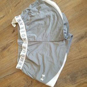 Under Armour Play Up Shorts 3.0 in Grey Heather and White